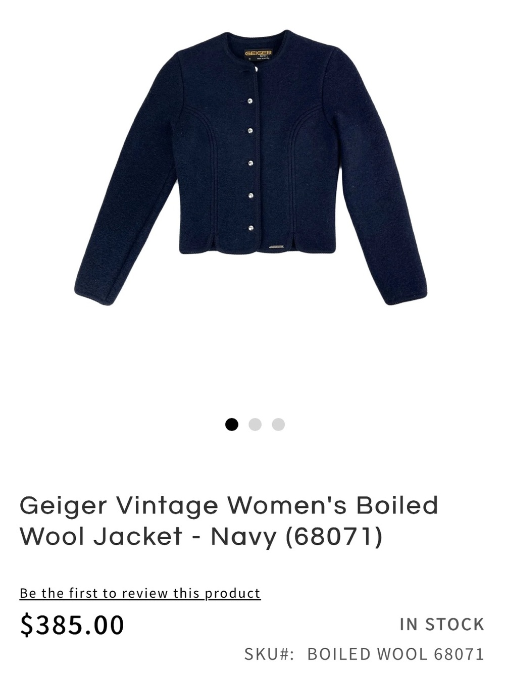 Geiger Black Boiled Wool Cropped Jacket US6